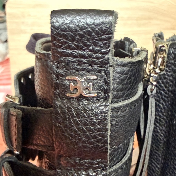 Sam Edelman Silver Studs Leather Black Zipper Combat Boots - Picture 10 of 12